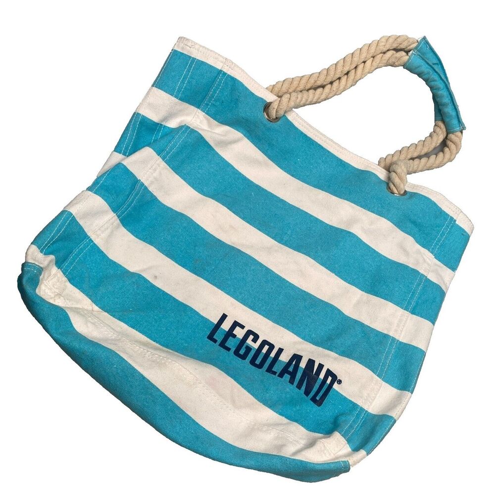 Lego Legoland Large Canvas Tote Shopper Bag Blue/White Stripes Rope Handle